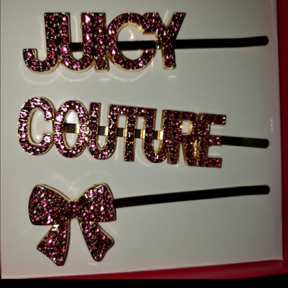 Juicy Couture 3 rhinestone gold hair clips…